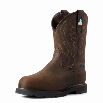 Ariat Groundbreaker CSA Wasserdichte Steel Kappe Wasserfeste Stiefel Herren Dunkelbraun | 703HBFMSD