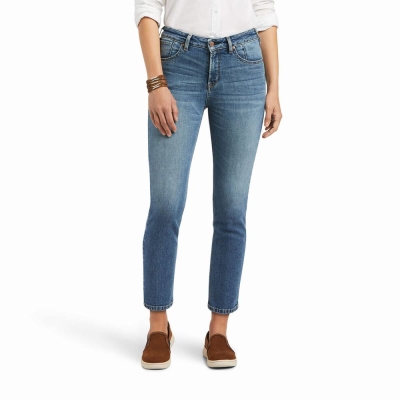 Ariat Premium High Rise Crop Straight Jeans Damen Blau | 608PVHSRU