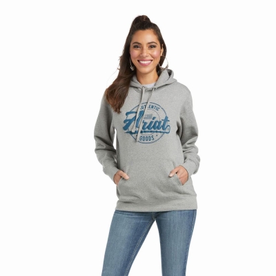 Ariat REAL Arm Logo Hoodie Damen Grau | 786NLWDJV