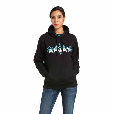 Ariat REAL Arm Logo Hoodie Damen Schwarz | 812TFBYNM