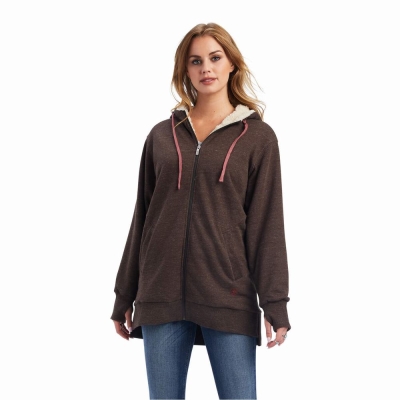 Ariat REAL Sherpa Gefütterte Long Full Zip Hoodie Damen Braun | 801OFUKYR