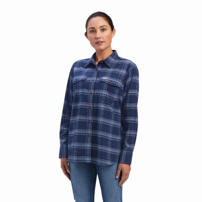 Ariat Rebar Flannel DuraStretch Hemd Damen Navy | 318QVRPIZ