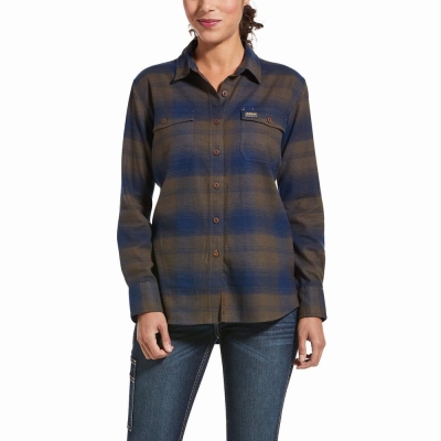 Ariat Rebar Flannel DuraStretch Hemd Damen Navy | 794VLTMXH