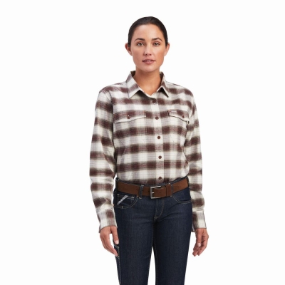 Ariat Rebar Flannel DuraStretch Hemd Damen Weiß | 948VJIESD