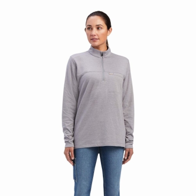 Ariat Rebar Foundation 1/4 Zip Hemd Damen Grau | 139VBFEKT