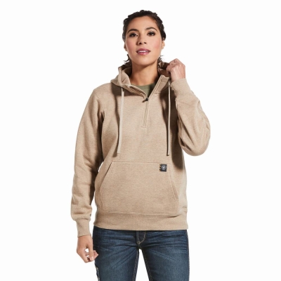 Ariat Rebar Skill Set 1/2 Zip Hoodie Damen Dunkelbeige | 928ANZDIV