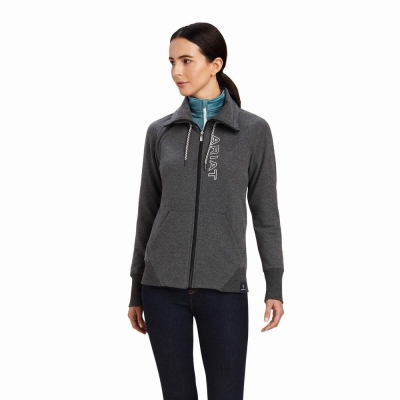 Ariat Team Logo Full Zip Hoodie Damen Grau | 739VBIXTF