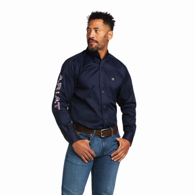 Ariat Team Logo Twill Fitted Hemd Herren Navy | 624GKULID