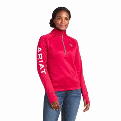 Ariat Tek Team 1/2 Zip Hoodie Damen Rot | 629DMPXOA