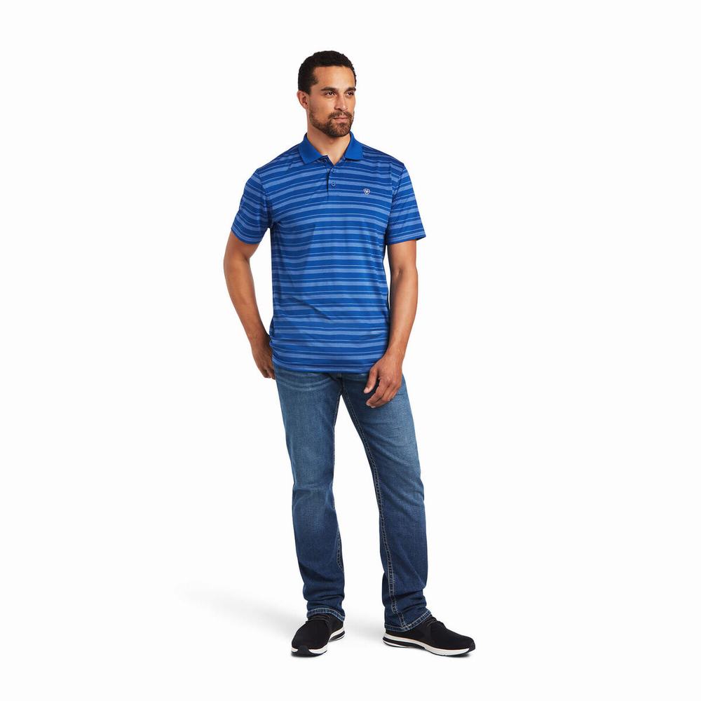 Ariat Ombre Stripe Ftd Polo Shirts Herren Blau | 596YSRBOG