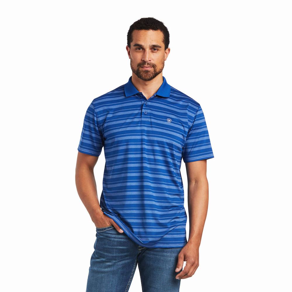 Ariat Ombre Stripe Ftd Polo Shirts Herren Blau | 596YSRBOG