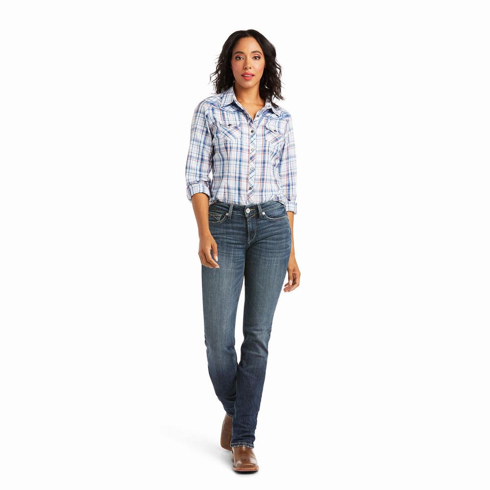 Ariat R.E.A.L. High Rise Destiny Straight Jeans Damen Blau | 026YWFBAP