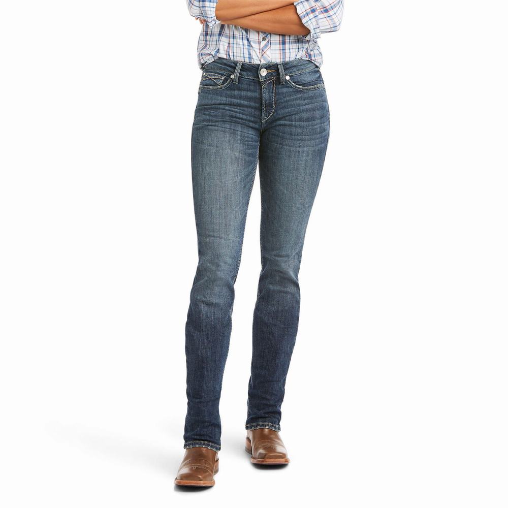 Ariat R.E.A.L. High Rise Destiny Straight Jeans Damen Blau | 026YWFBAP