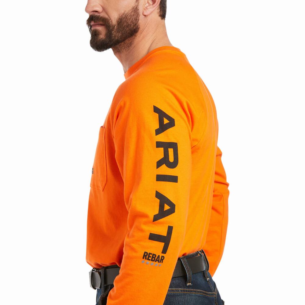 Ariat Rebar Baumwoll Strong Graphic T-shirts Herren Orange Schwarz | 083BREDXM