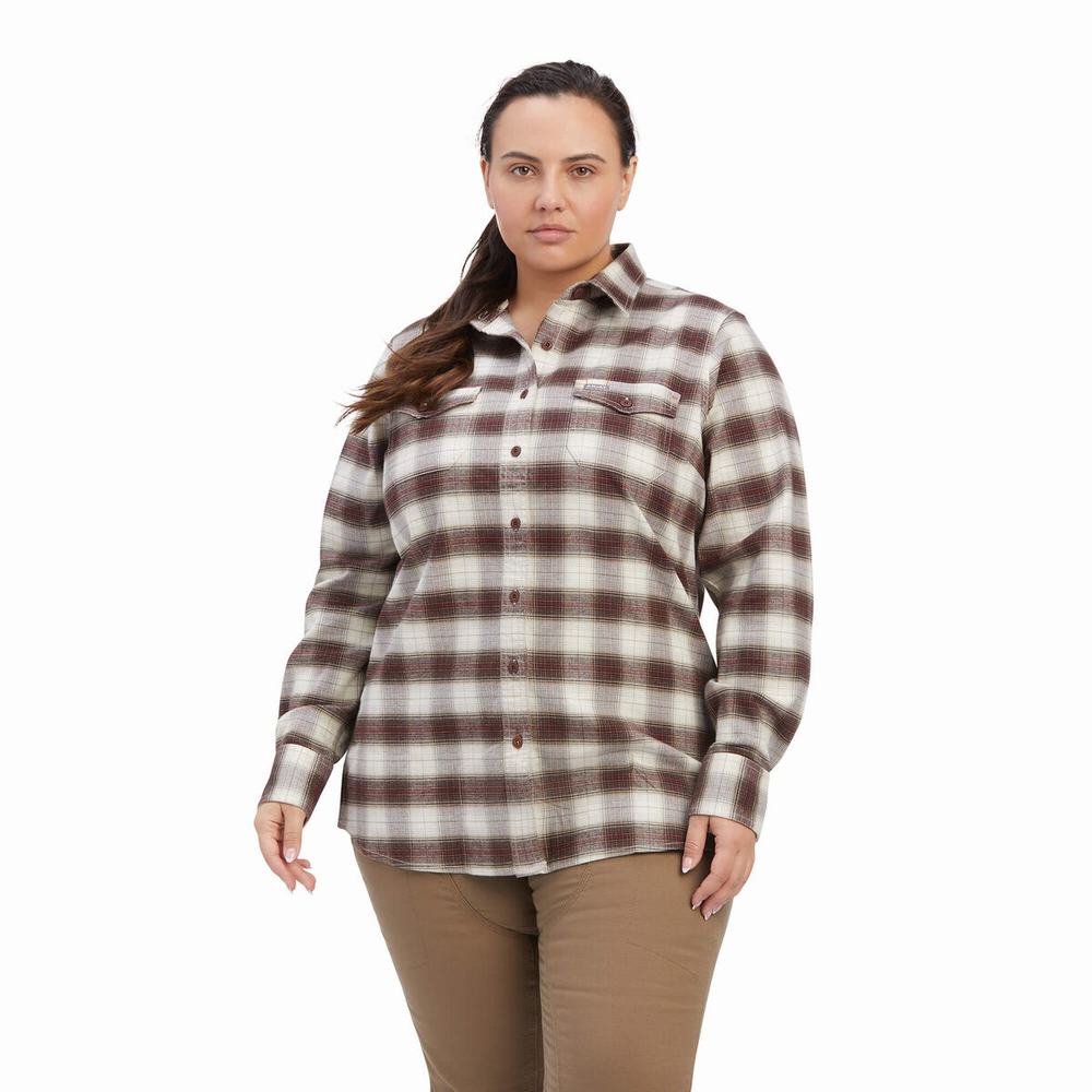 Ariat Rebar Flannel DuraStretch Hemd Damen Weiß | 948VJIESD