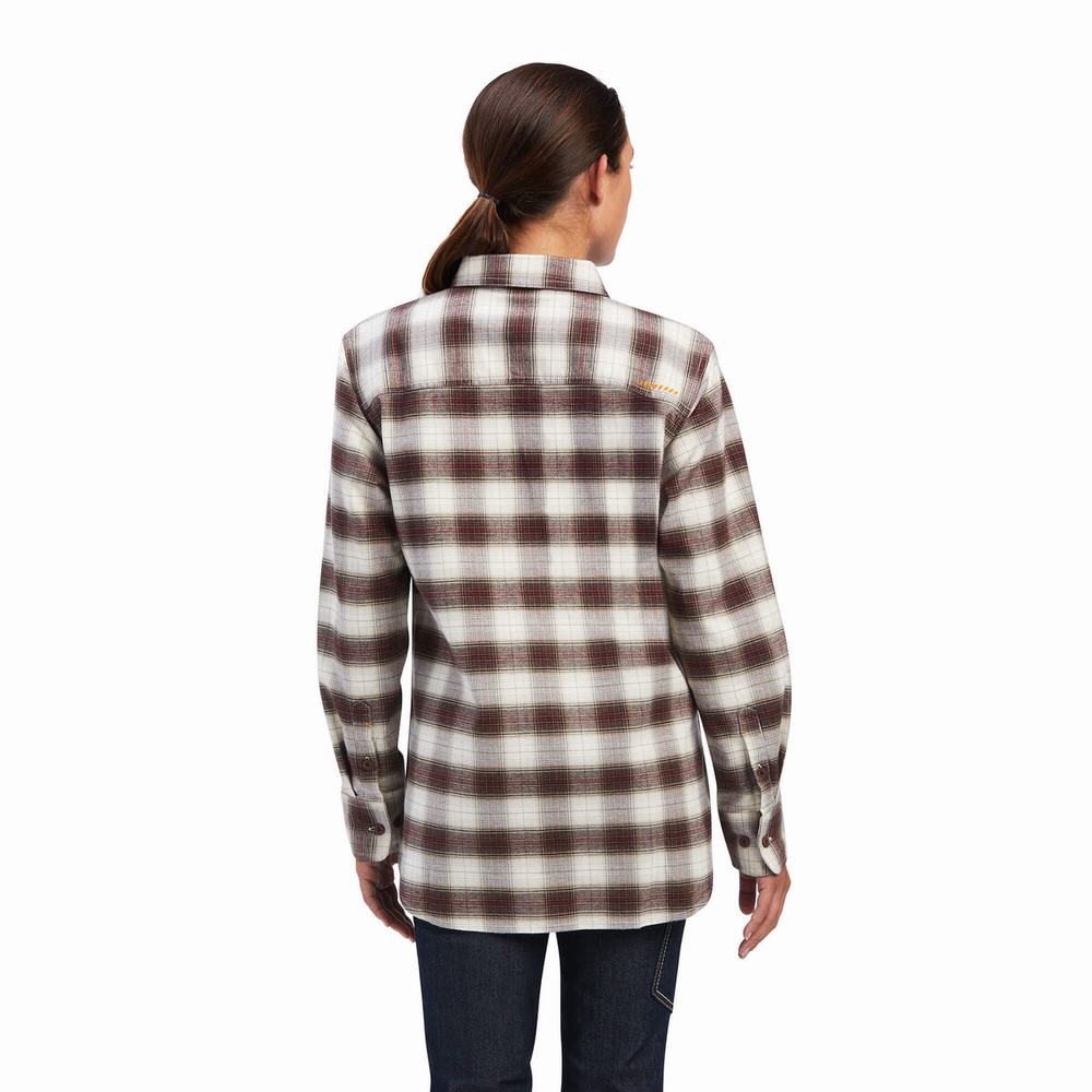 Ariat Rebar Flannel DuraStretch Hemd Damen Weiß | 948VJIESD