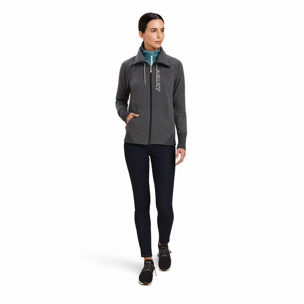 Ariat Team Logo Full Zip Hoodie Damen Grau | 739VBIXTF