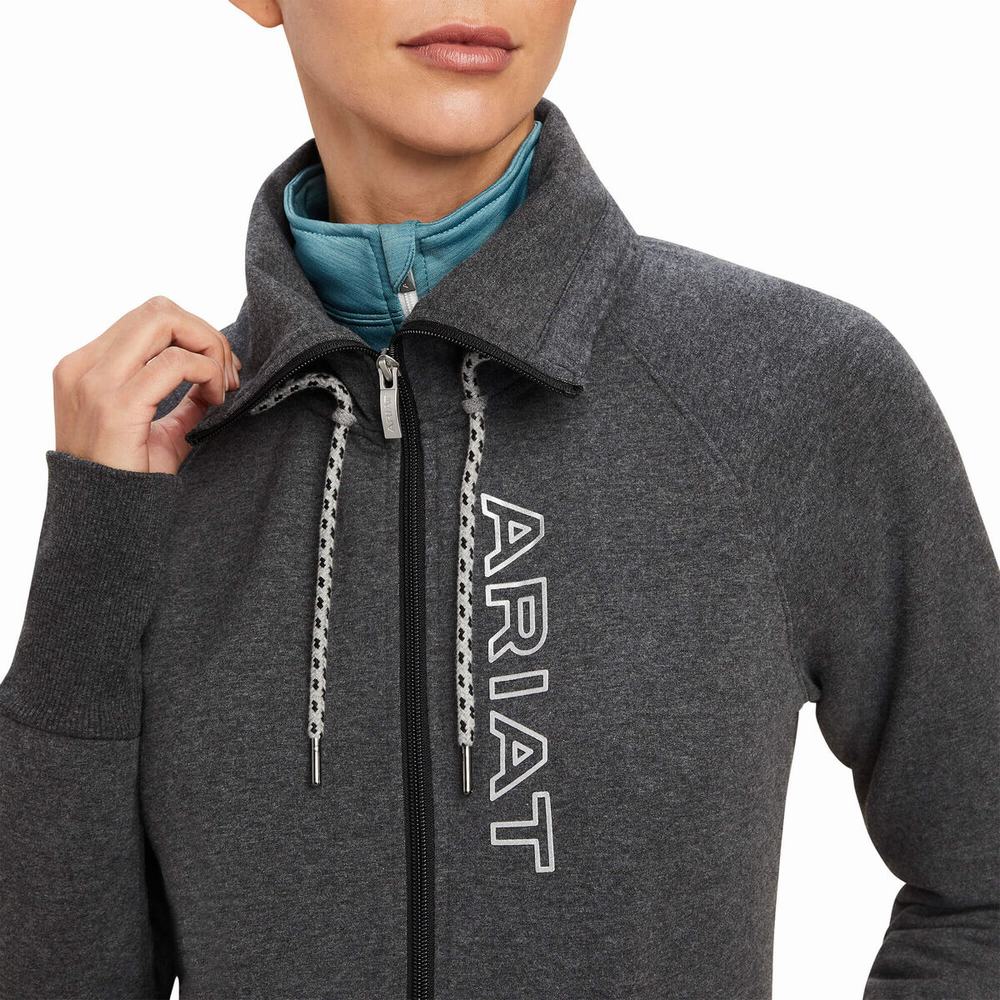 Ariat Team Logo Full Zip Hoodie Damen Grau | 739VBIXTF